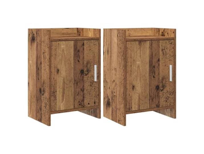 Nachttisch 40 x 30 x 60 cm mit 1 Tür mit 2 Regalen aus Holzwerkstoff Holzwerkstoff in Altholz-Optik, Metallgriffe, je 1 Tür und 2 Regale, Regalgröße 40 x 30 x 60 cm, 2 Stück im Set