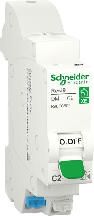 Disjoncteur modulaire RESI9 XE 1P+N courbe C embrochable 2 A SCHNEIDER ELECTRIC R9EFC602