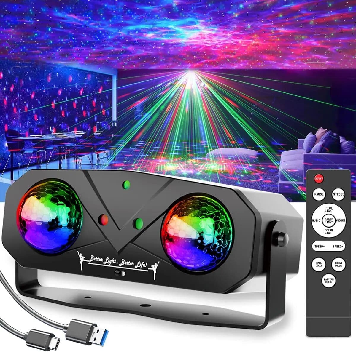 YUNFA Party Light Disco Ball Light Dj Light Disco Light Ocean Light Star Light Projector Dance Light Sound Activated with Remote Contr