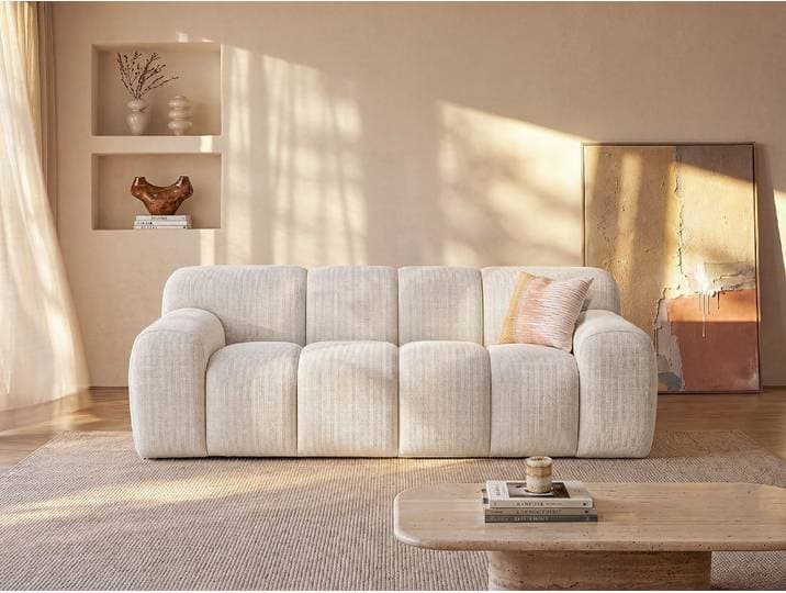 3-Sitzer-Sofa aus Chenille-Stoff in Beige ATUJU
