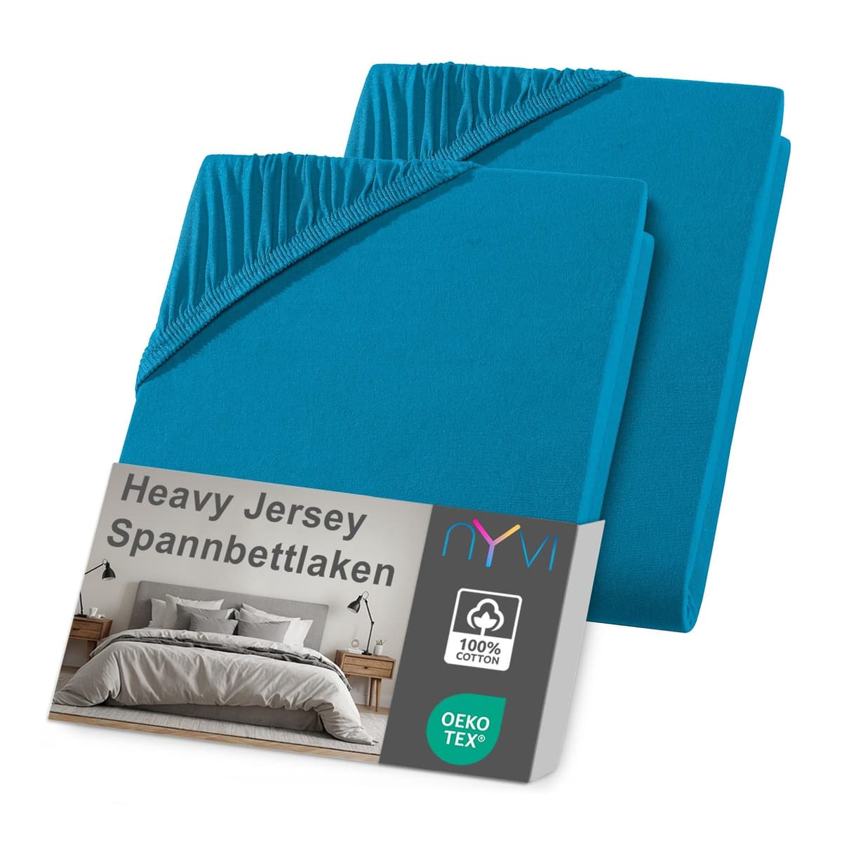 NYVI Spannbettlaken DreamScience Heavy Jersey - Spannbetttuch, Formstabil, 160g/m², Rundum-Gummizug, Bügelfrei Farbe:petrol;Größe:140 - 160x220 + 40 cm Boxspringbett (2er Pack)