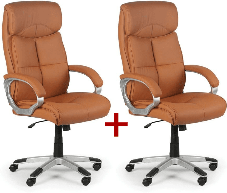 B2B Partner Skórzany fotel biurowy FOSTER 1+1 GRATIS, jasnobrązowy