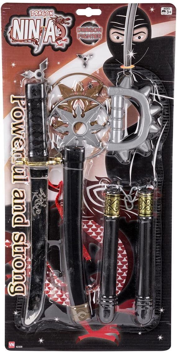 Ninjasett 6 Deler Med Sverd, Nunchako, Ninjastjerne