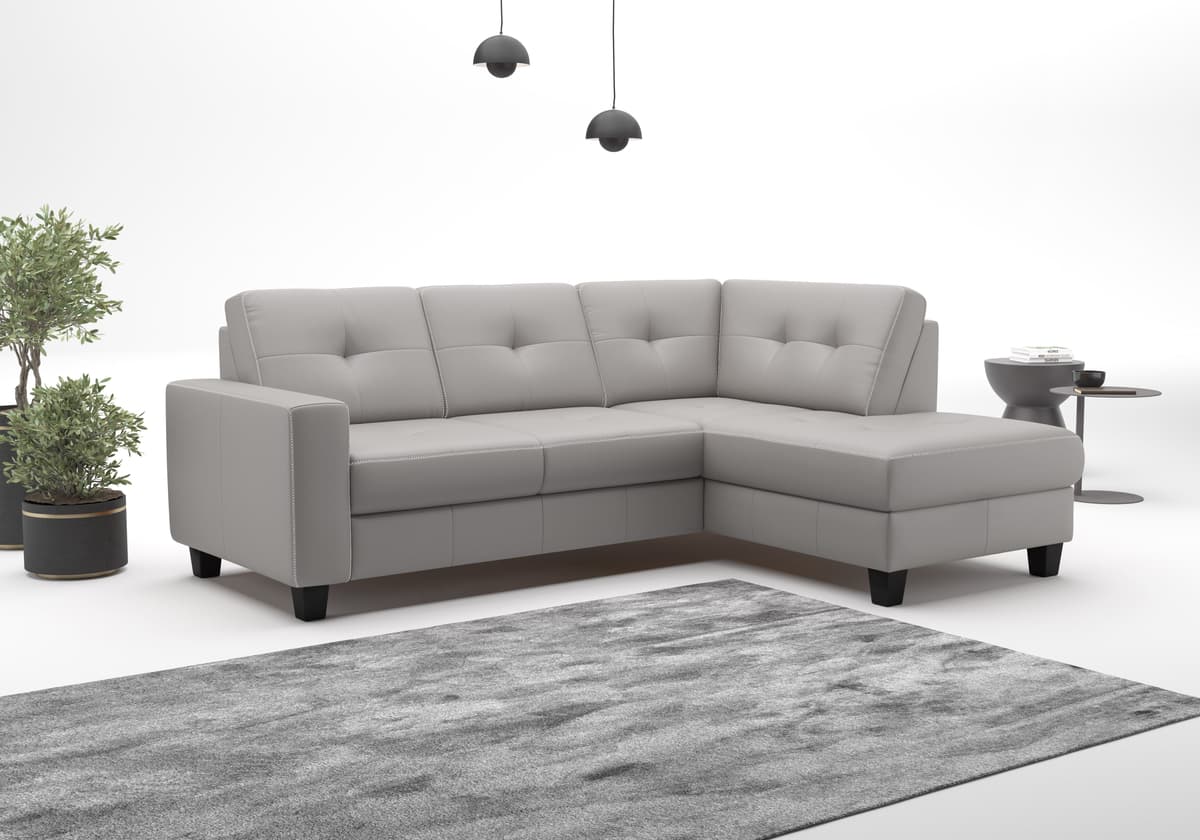 Ecksofa GOODPRODUCT "Varese", grau (light grau), B:226cm H:91cm T:170cm, Sofas, Ecksofa, wahlweise mit Schlaffunktion und Bettkasten light grau B/H/T: 226cm x 91cm x 170cm, NaturLEDER® Stoff, Ottomane rechts,mit Bettfunktion,ohne Bettkasten