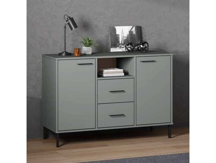 vidaXL Sideboard OSLO mit Metallbeinen Grau 113x40x77 cm Massivholz
