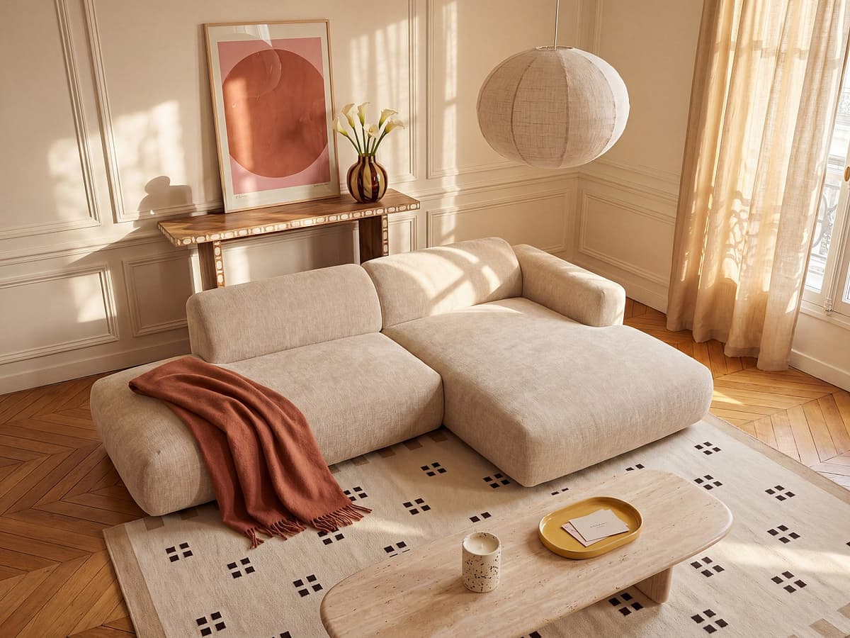 Vente-unique Modulierbares Ecksofa mit Ecke Rechts aus Stoff in Beige von Maison Céphy POGNI 24193072
