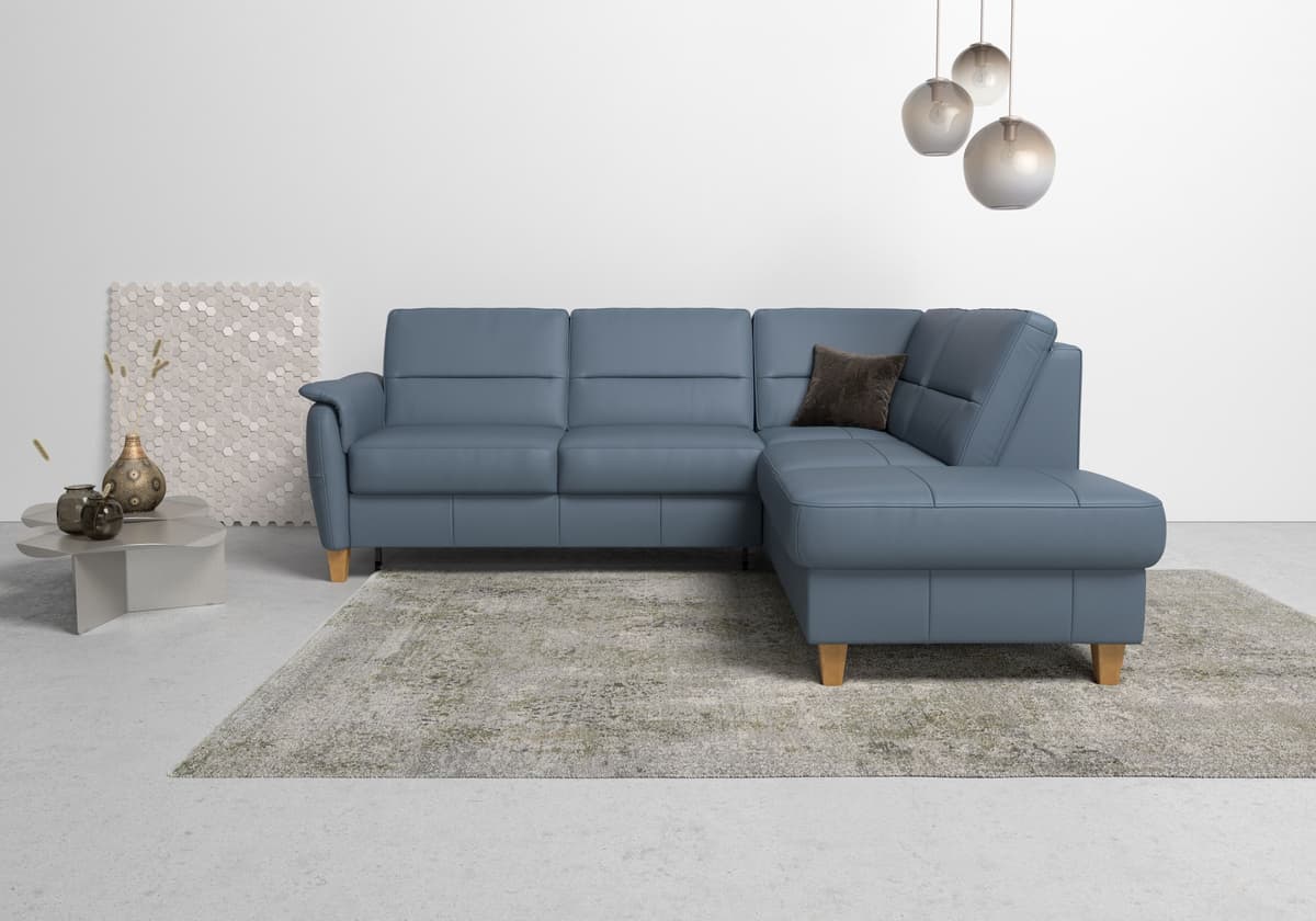 Ecksofa HOME AFFAIRE "Palmera, L-Form, B: 236 cm, Bettfunktion & Bettkasten wählbar", blau (grau, blau), B:236cm H:89cm T:212cm, Luxus-Microfaser (100% Polyester);Struktur (100% Polyester);Luxus-Microfaser in Lederoptik (100% Polyester), Sofas, Ecksofa, F