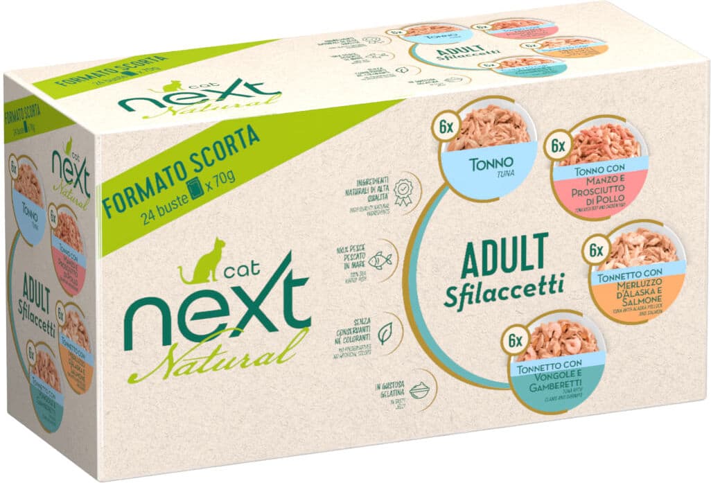 Next Cat Busta Multipack 24x70G TONNO MANZO VONGOLE MERLUZZO