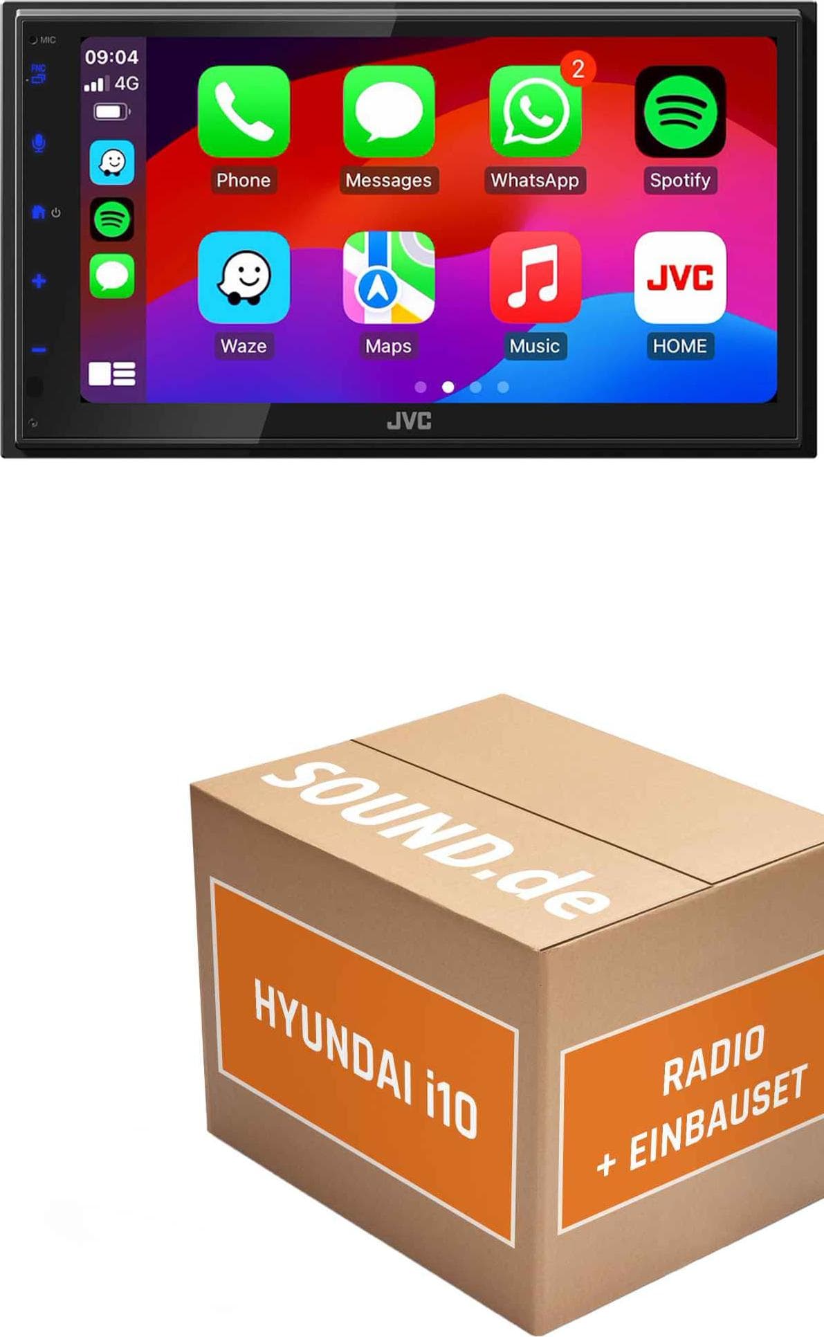 Autoradio Einbaupaket JVC KW-M695DBW passend für Hyundai i10 + Lenkradfernbedienung | CarPlay Wireless Android Auto Wireless