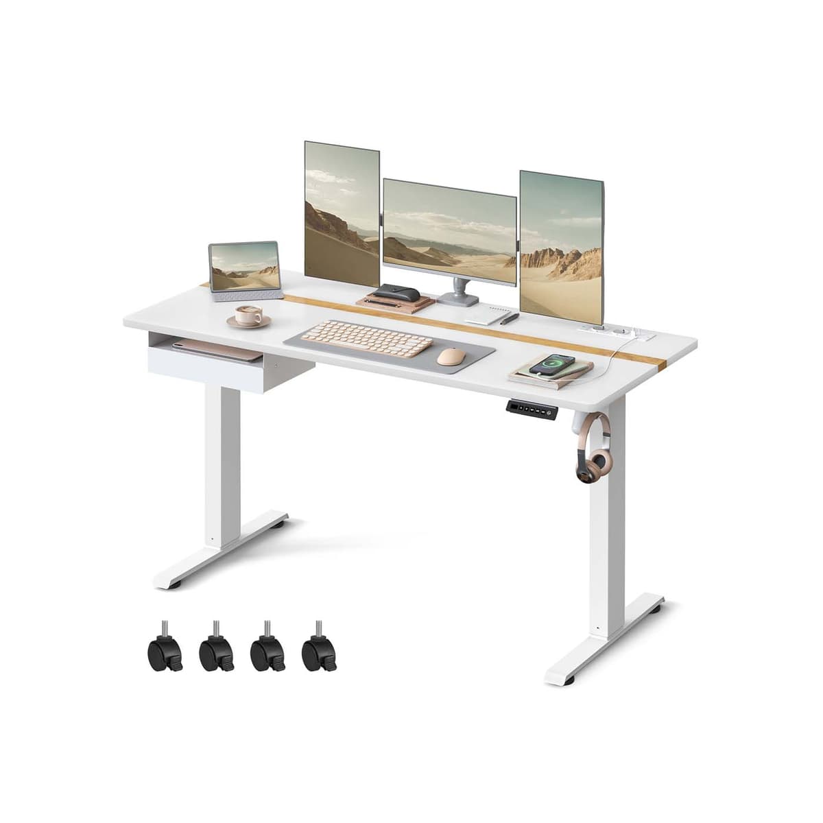 VASAGLE Höhenverstellbarer Schreibtisch 60 x 140 cm weiß B34LSD114W01