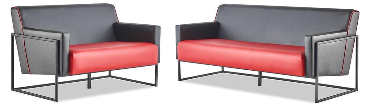 Sitzmöbel-Set 3-Sitzer 2-Sitzer Sofas Schwarz Rot Ledersofas Leder Set