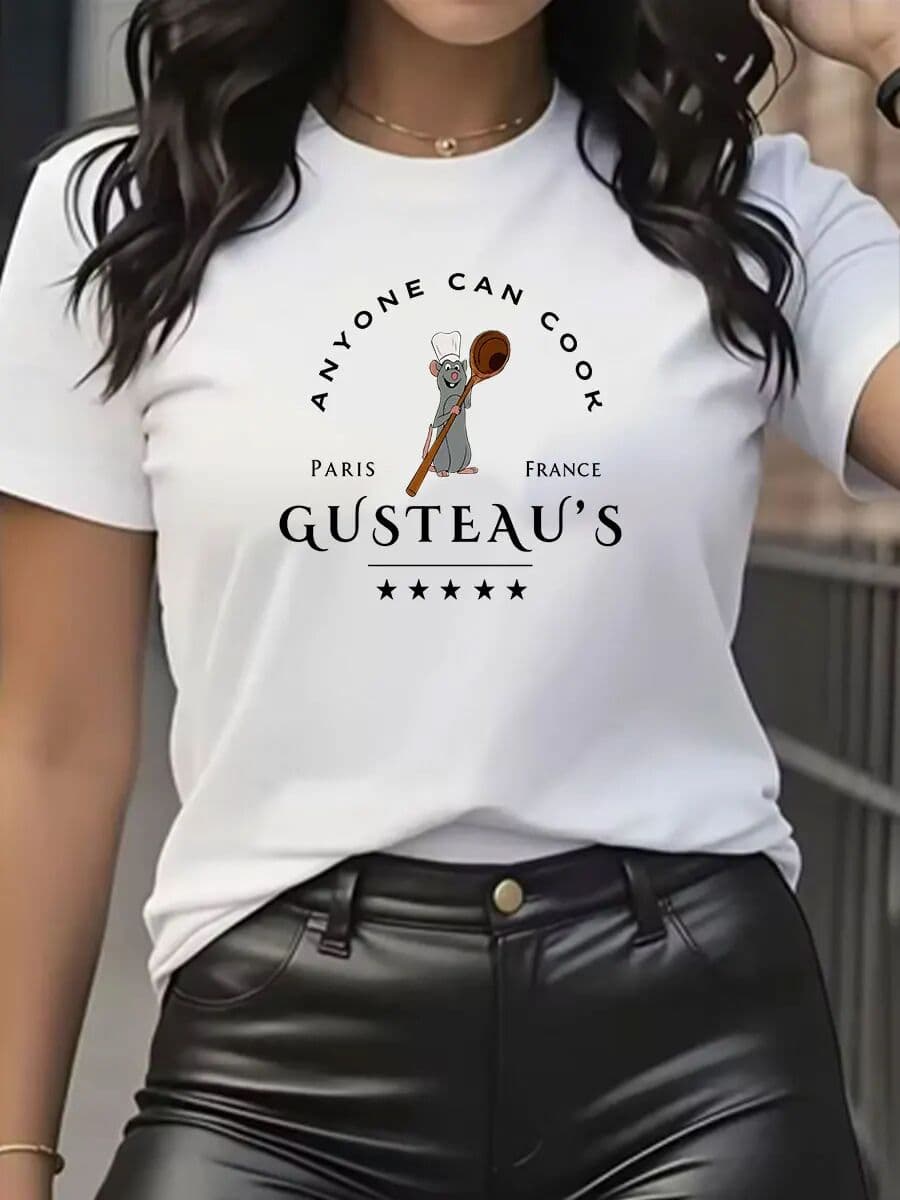 NONE Ratatouille Shirt Chef Remy T-Shirt Pixar Rat King Anyone Can Cook Y2K Top Remy Gusteau's Shirt Cute Mouse Women's Print Shirt