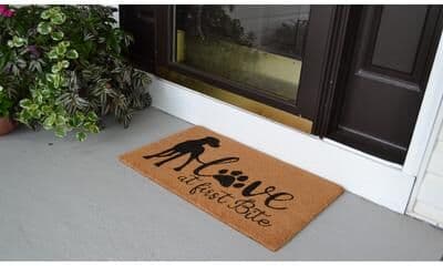 Imports Decor Love at first bite Dog Outdoor Coir Non Skid Doormat