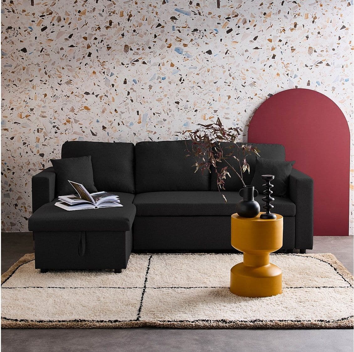 Sweeek Sofá cama esquinero reversible con espacio de almacenamiento, 3 plazas