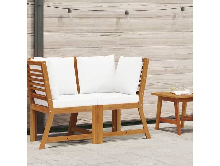 vidaXL Modular-Ecksofa mit Cremeweißen Kissen Akazie Massivholz