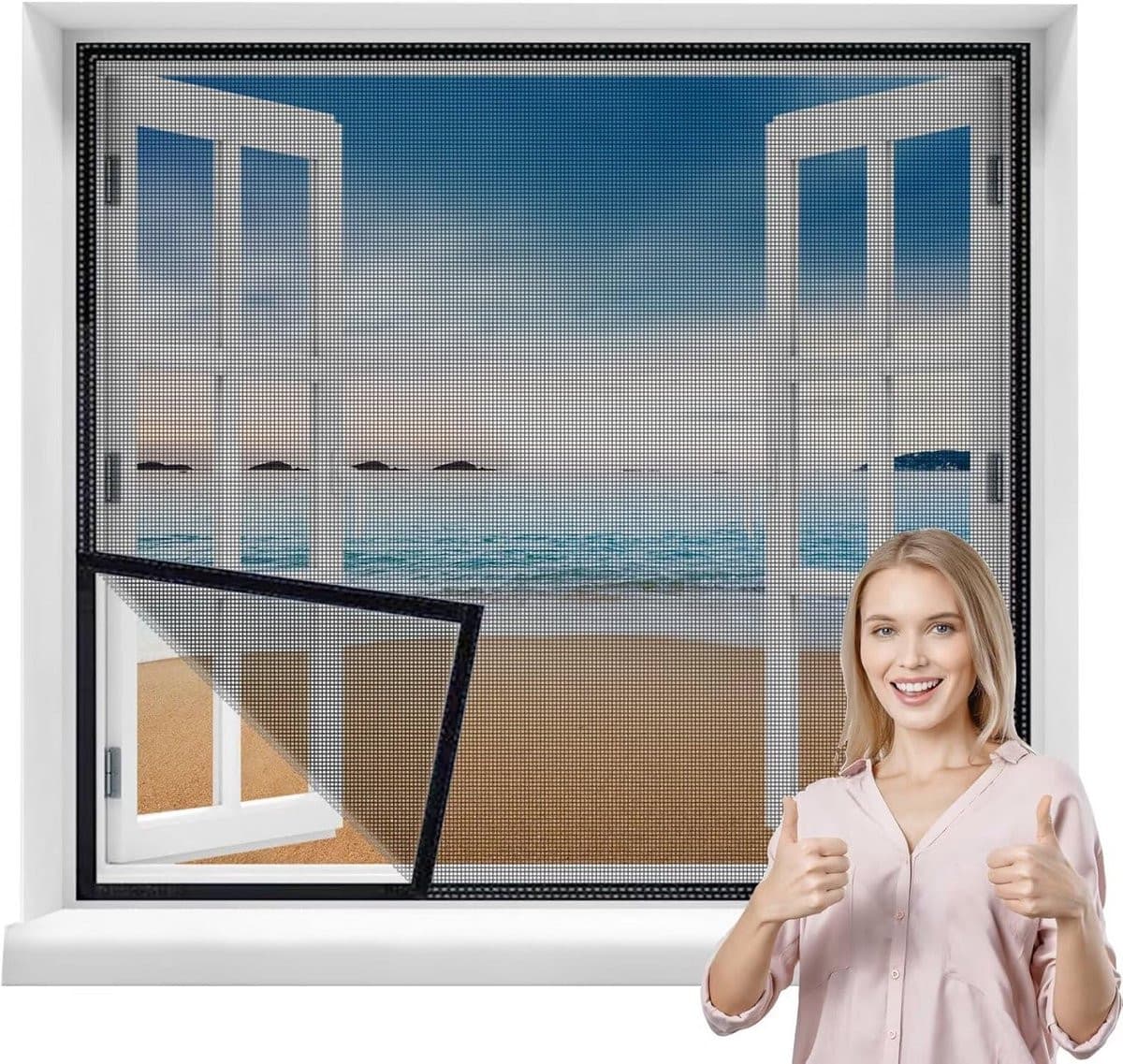 Insectenhor voor het raam zwart 90 x 165 cm houtvrij montage voor muggen en vliegen
