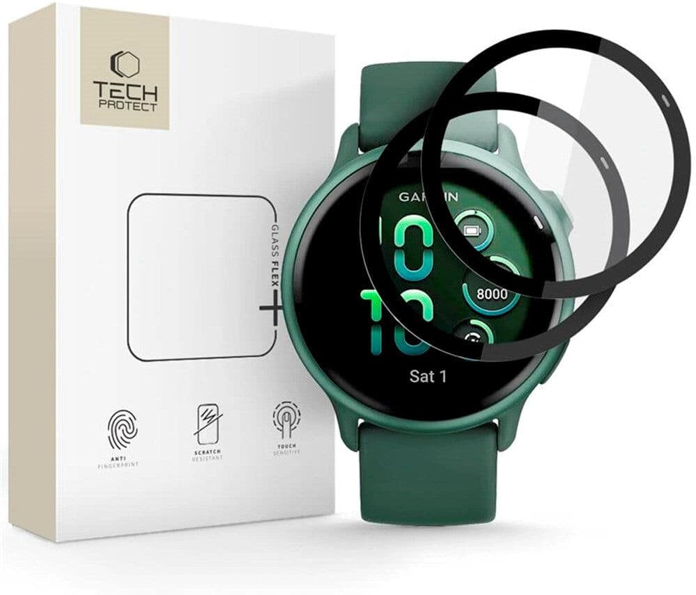 Garmin Vivoactive 6 - Tech-Protect Glass Flex+ Beskyttelsesglas - 2 stk - Gennemsigtig / Sort