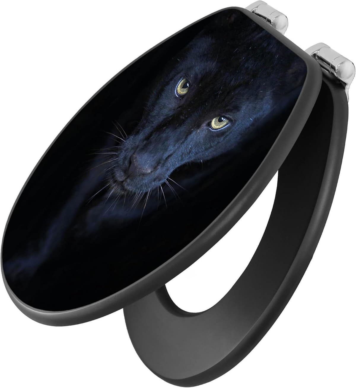 banjado Toilettendeckel Katzen - SoftClose Absenkautomatik - 38 x 46,5cm - MDF Klodeckel anthrazit - WC Sitz O-Form - Toilettensitz dunkel pflegeleicht - Motiv Nora