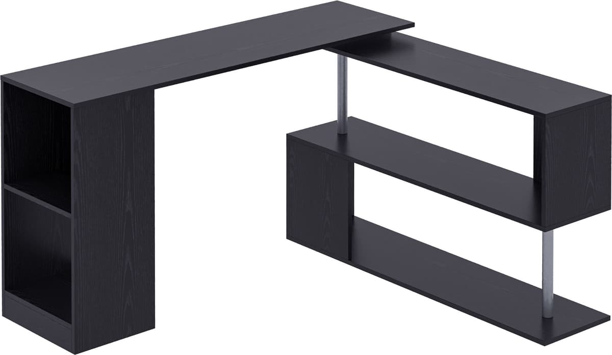 Altro Scrivania Angolare Salvaspazio Con Ripiano A S, Scrivania Moderna In Legno, 140x120x78 Cm, Nero