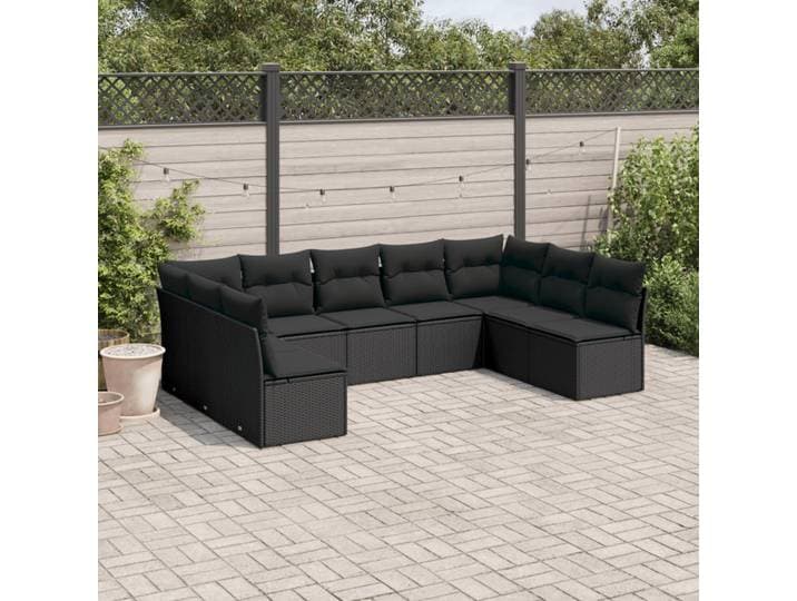 vidaXL 9-tlg. Garten-Sofagarnitur mit Kissen Schwarz Poly Rattan
