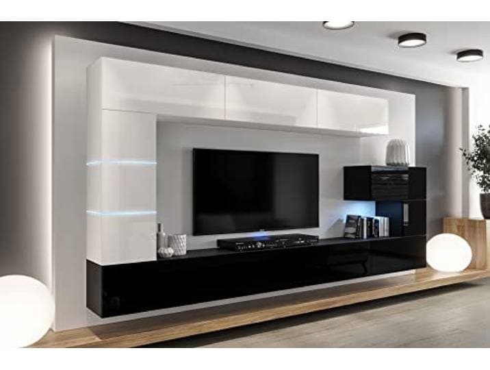 Furnitech Wohnwand Wohnzimmer - Hängend Wohnwand Modern - Schrankwand mit Regale und TV Schrank - Möbel ohne LED (AN89NEW-21WB-HG3)