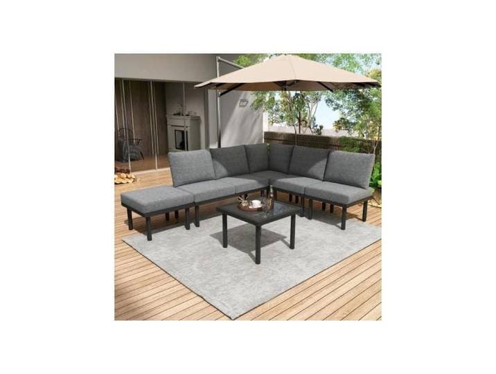 Ensemble de meubles de jardin - MUVOE - Lot de 6 corde gris - Fer galvanisé - Tissu oléfinique résistant UV - Plateau verre