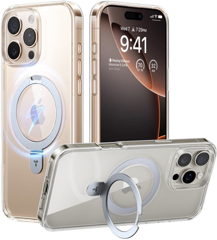 TORRAS - iPhone 16 Pro - Guardian Ostand Series Cover m. Kickstand - MagSafe Kompatibel - Gennemsigtig / Sølv
