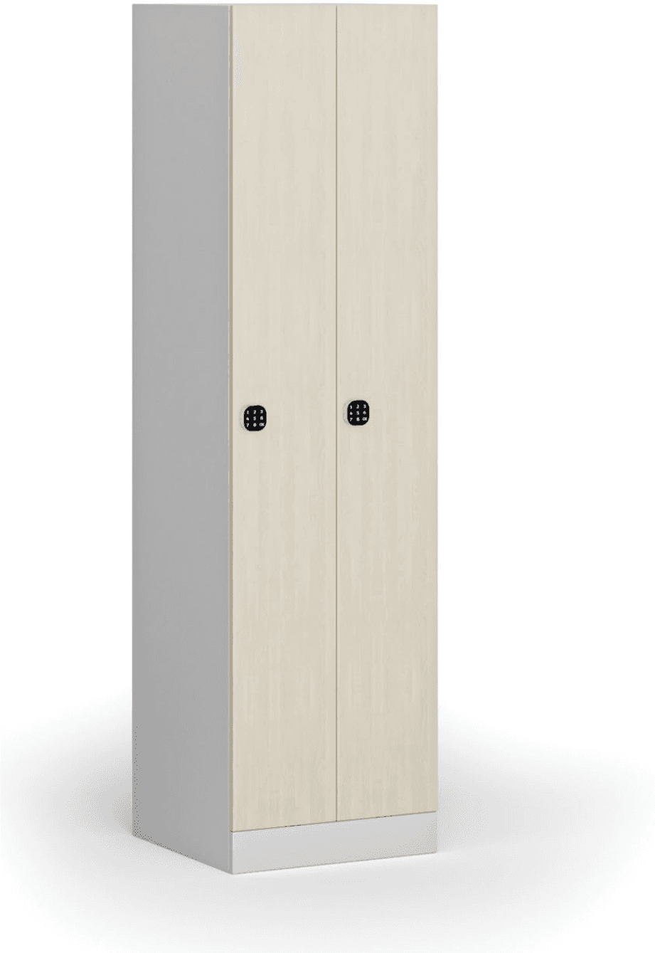 B2B Partner Zúžená kovová šatní skříňka S1, 2 oddíly, 1850 x 500 x 500 mm, kódový zámek, laminované dveře, bříza
