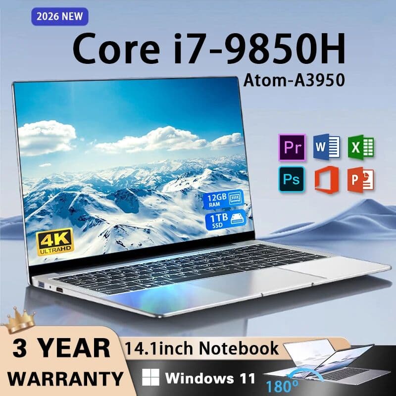 NONE 2026 Intel Core i7 9850H Atom A3950 Portable Laptop Computer 14.1
