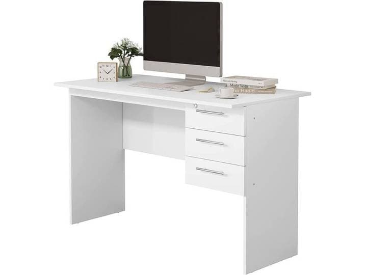 WOLTU Table de Bureau Bureau d'ordinateur Table de Travail PC avec 3 tiroirs et verrou 120x59x75cm Blanc W0ETT0001