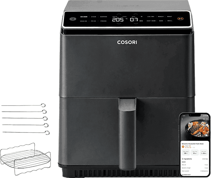REACONDICIONADO Seminuevo Muy bueno Freidora de aire - Cosori Dual Blaze Chef Edition, Doble resistencia, 1700 W, 6.4 L, 12 Funciones