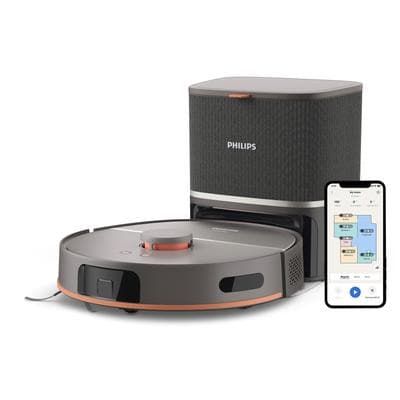 PHILIPS Saugroboter "mit Wischfunktion XU5100/10 mit 10.000pa Saugkraft", grau (kaschmirgrau), B:34,1cm H:29,2cm T:51,5cm, Saugroboter, LDS-Radarnavigationssystem, HomeRun App, inkl. Entleerungsstation