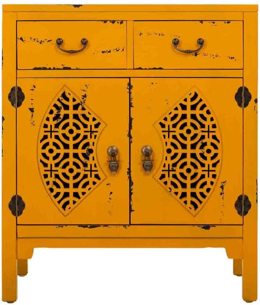 Wanderlust deco Recibidor de madera con 2 cajones y 2 puertas  66x36x78 amarillo