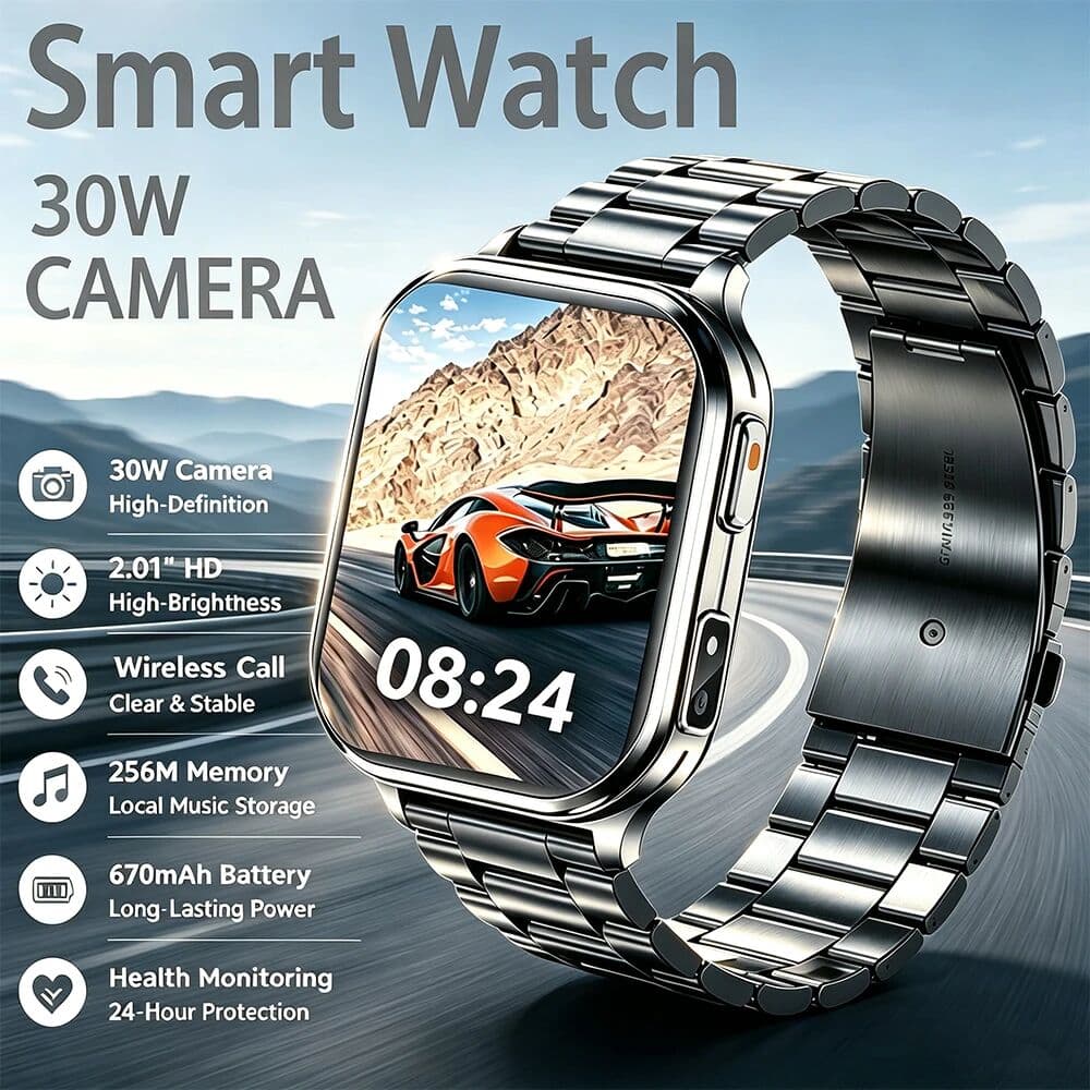 yaocx 2026  HD Camera Smart Watch 256MB Memory 670mAh Waterproof Health Monitoring BT Call Equipped with a Flashlight Smart Watch