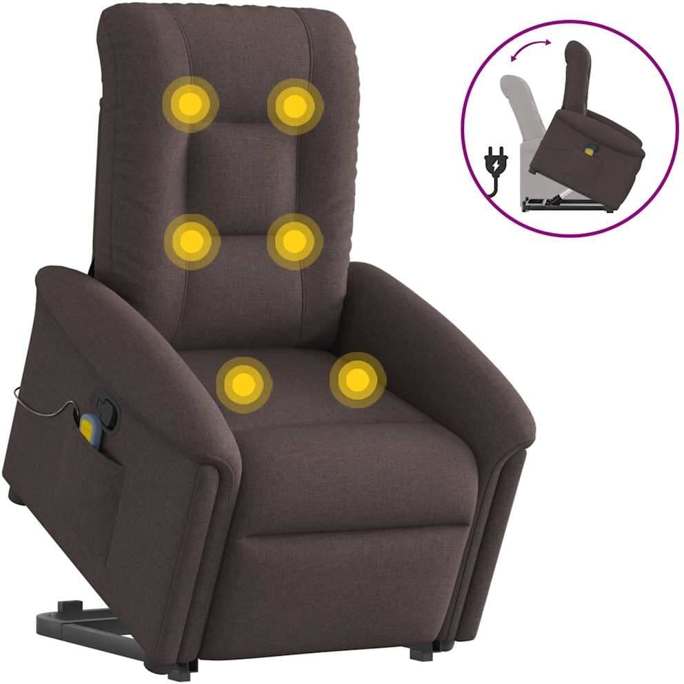vidaXL Fauteuil inclinable de massage Marron foncé Tissu