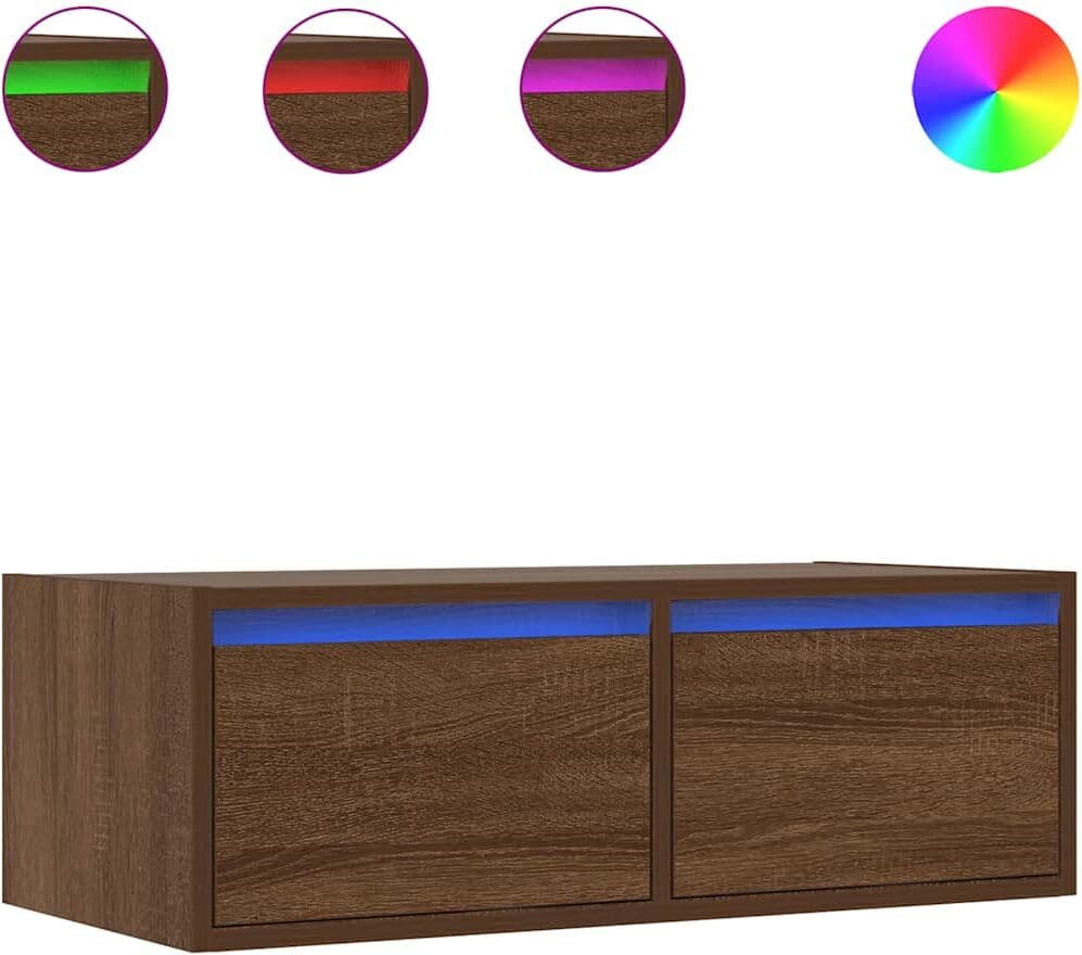 vidaXL Meuble TV avec lumières LED chêne marron 75x35,5x25 cm