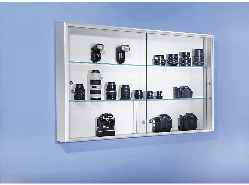 Schiebetür-Vitrine, Innentiefe 114 mm, BxHxT 800 x 600 x 140 mm eurokraft pro