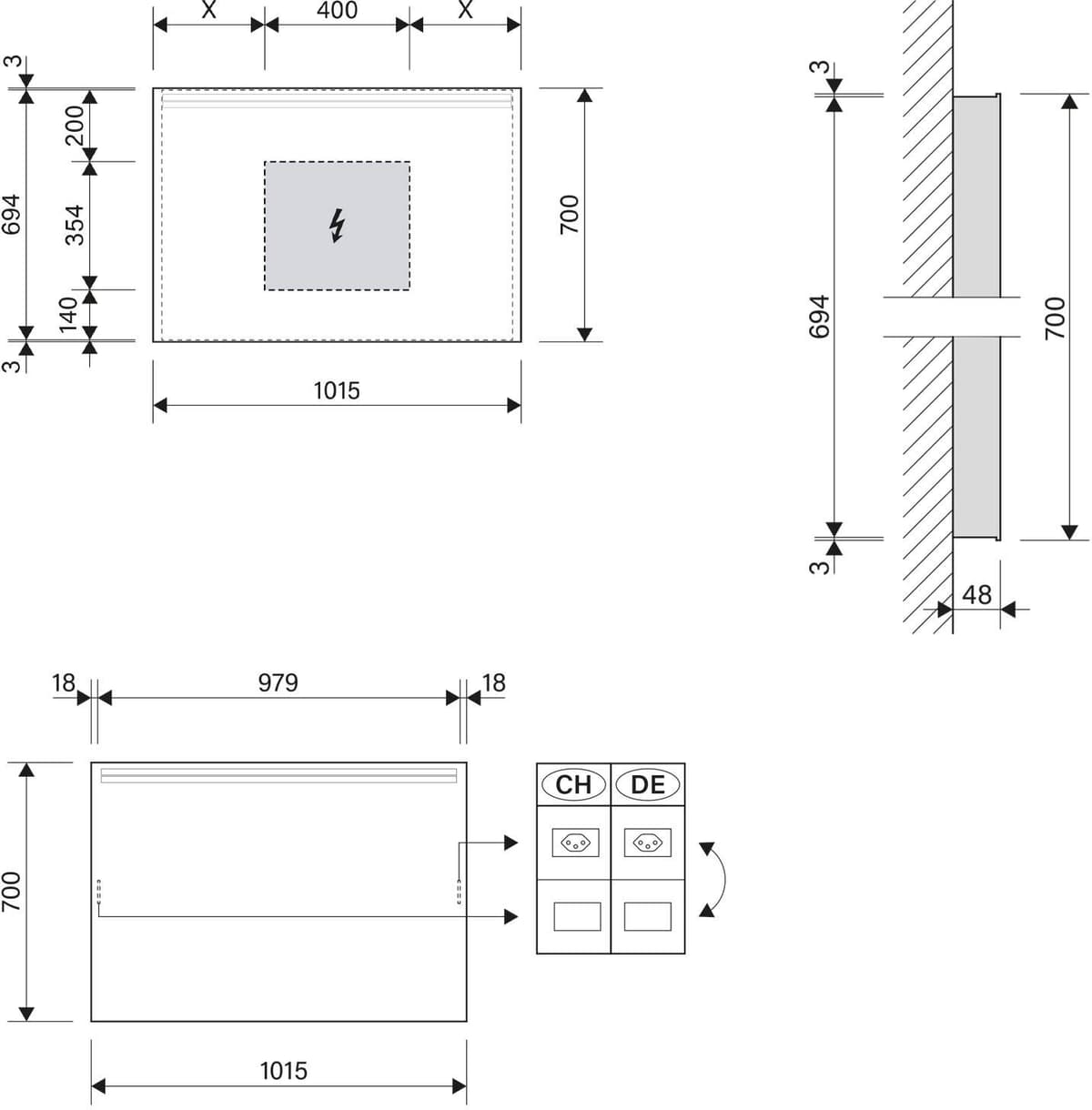 Schneider ARANGA LED Lichtspiegel ARA/SP 100/LED/SH/SD 101,5 x 70 cm LED 4000 K mit Spiegelheizung und Steckdose, Spiegel, 160.701.01.00, weiß