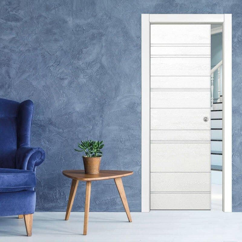 Leroy Merlin Porta interna scorrevole Mast Incisa in legno laccato colore bianco, L 90 x H 210 cm, apertura reversibile