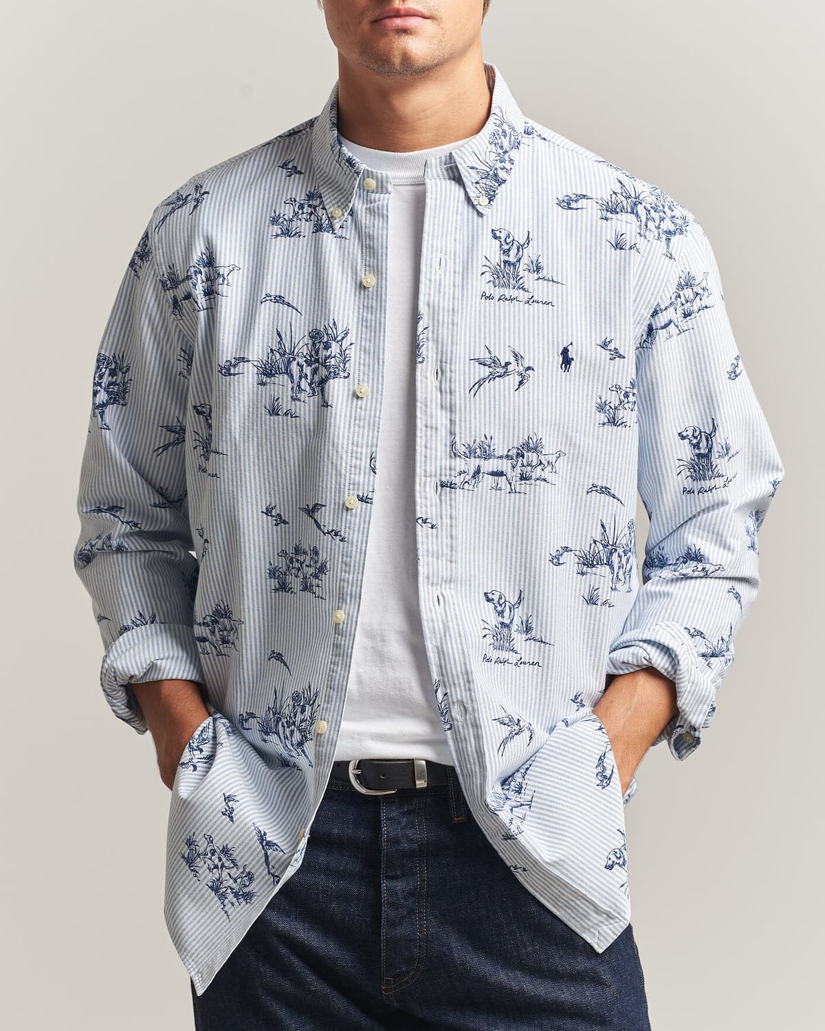 Polo Ralph Lauren Custom Fit Printed Oxford Shirt Field & Pheasant men L Blå