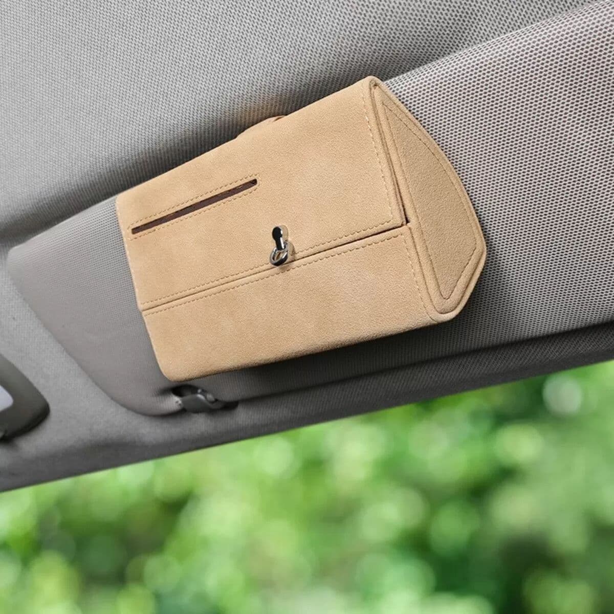 INF Multifunktionaler Auto Sonnenblenden Organizer - PU Leder Brillenetui, Karten- & Ticket Halter Beige