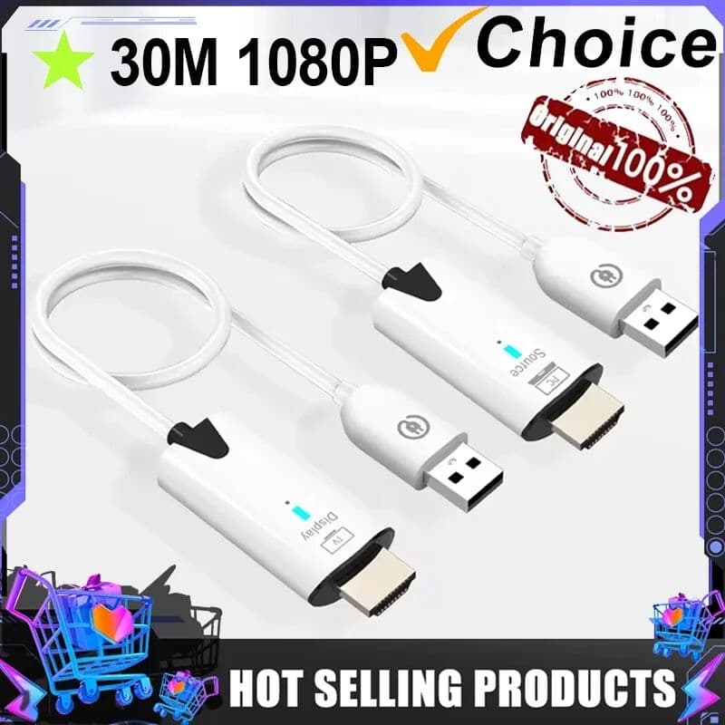 VIKEFON 30m Wireless Video Transmitter and Receiver HDMI-Compatible Extender Display Adapter Cable Screen Mirror for Camera PC To TV