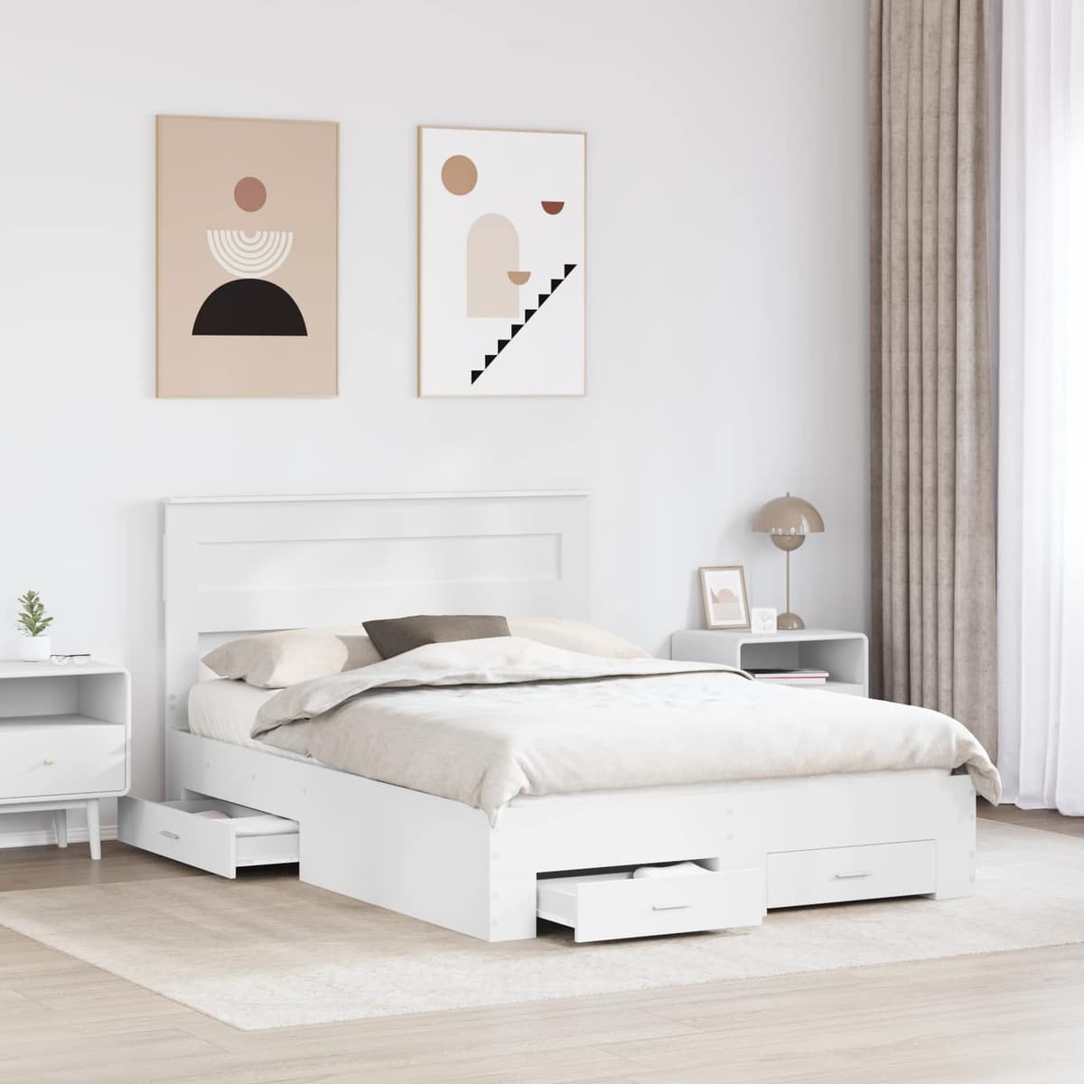 vidaXL Cadre de lit avec tiroir Blanc 140 x 190 cm Bois d'ingénierie
