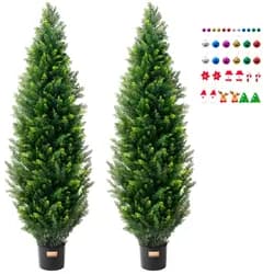 VEVOR Künstlicher Formschnittbaum aus Zeder, 152,4 cm hoch (2 Stück), mit zusätzlichen Blättern und Topf, künstliche immergrüne Kiefern-Zypressenpflanze, UV-geschütztes künstliches Grünset