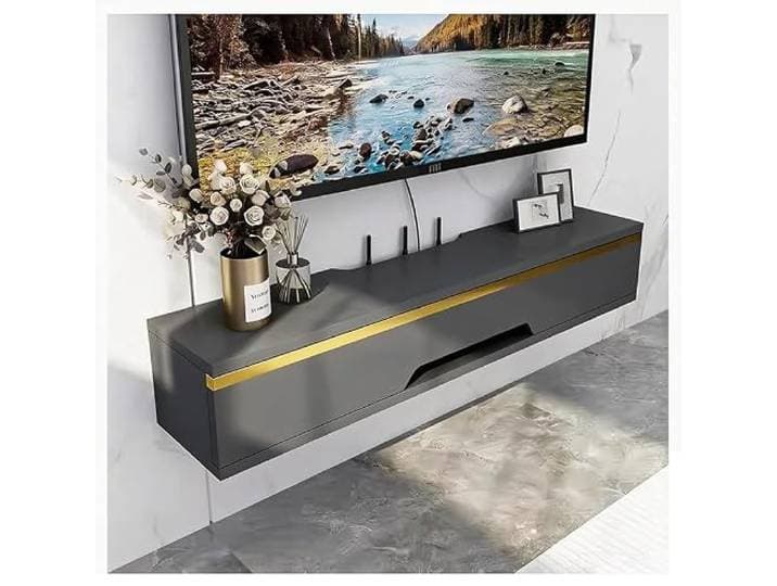 Sxlawesom Schwebendes TV-Lowboard mit nach unten zu öffnenden Klapptüren Wandmontiertes Entertainment-Center mit offenen Ablagen, Medienkonsole für das Wohnzimmer(Dunkelgrau,50x20x18.4cm)