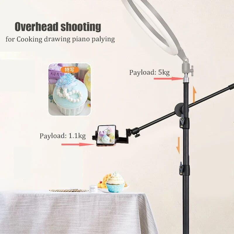 BFOLLOW 2m 79inch Tripod for Overhead Shooting Mobile Phone Tablet Light DSLR Camera with Boom Arm Video Studio Youtuber Stand