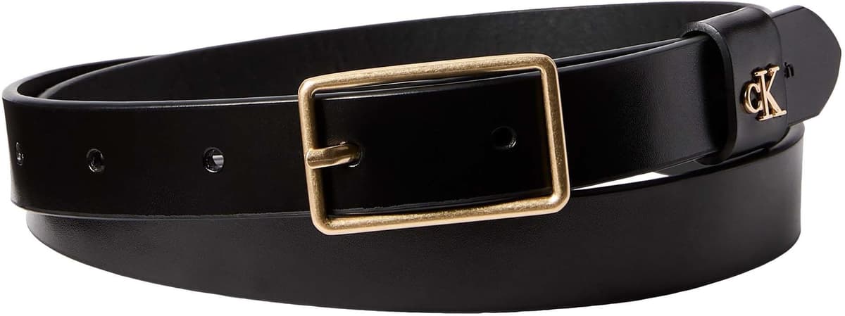 Ledergürtel CALVIN KLEIN JEANS "SQUARE BUCKLE CK LOOP 25MM", Damen, Gr. 90, schwarz (schwarz, antique light gold), Rindsleder, unifarben, Gürtel Ledergürtel, Größenverstellbar