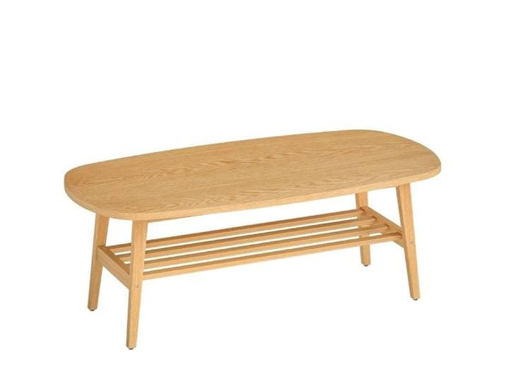 Table basse ovale avec tablette de rangement plateau en bois naturel pour salon 120 × 60 × 42 cm - UVRION