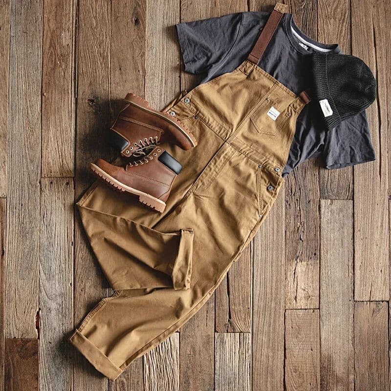 Maden Khaki Overalls Men’s Baggy Workwear Vintage Jumpsuit Pockets Cargo Working Pants Quality Straight Oversize Trouser