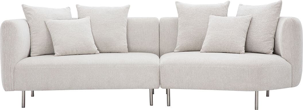 Miliboo Designer-Sofa 3-4 Plätze aus Samteffekt Chenille-Stoff beige und verchromtem Metall IGLESIAS